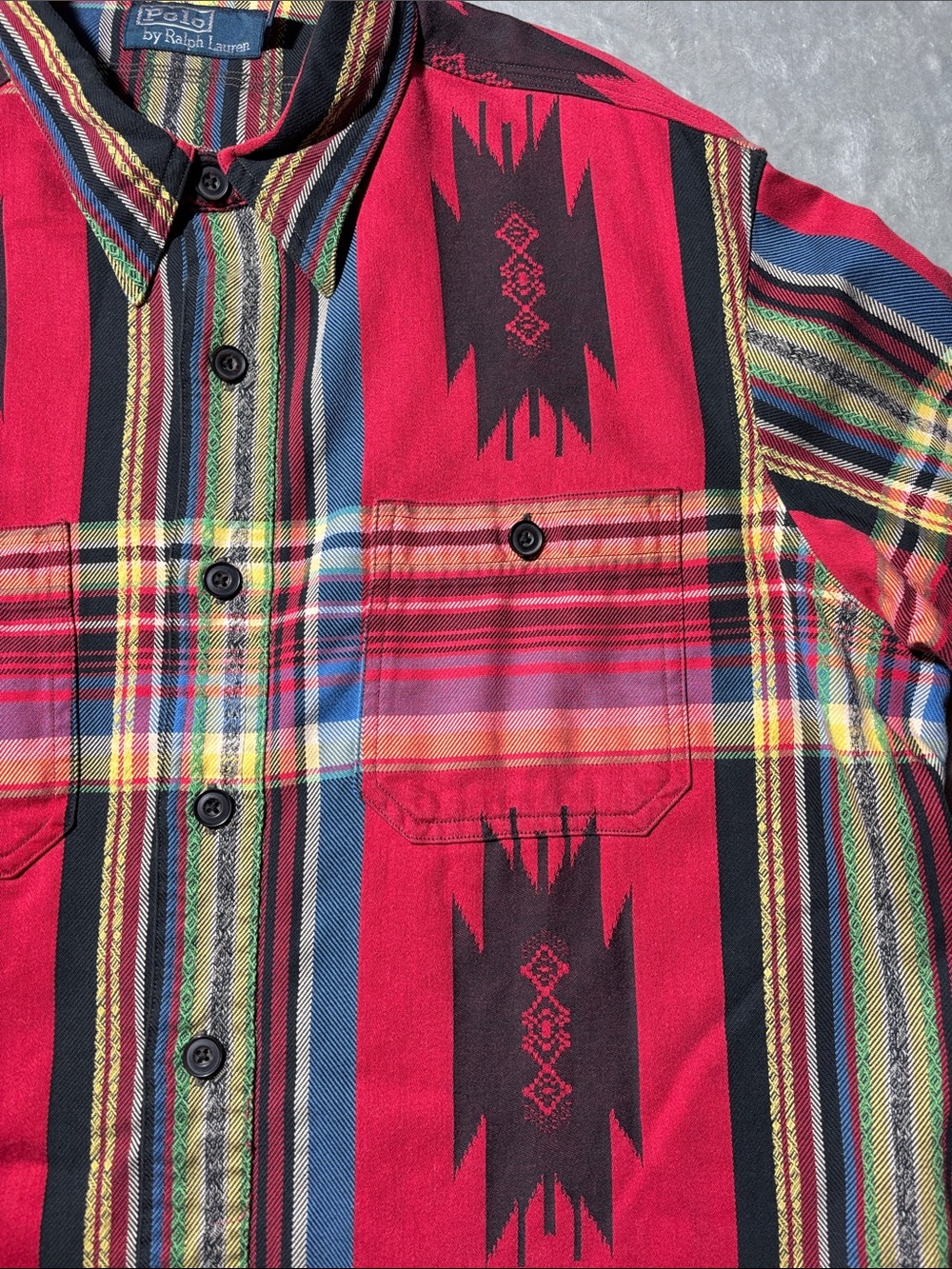 Polo Ralph Lauren Mens L Red Southwestern Indian Beacon Blanket Shirt Aztec - Picture 8 of 13